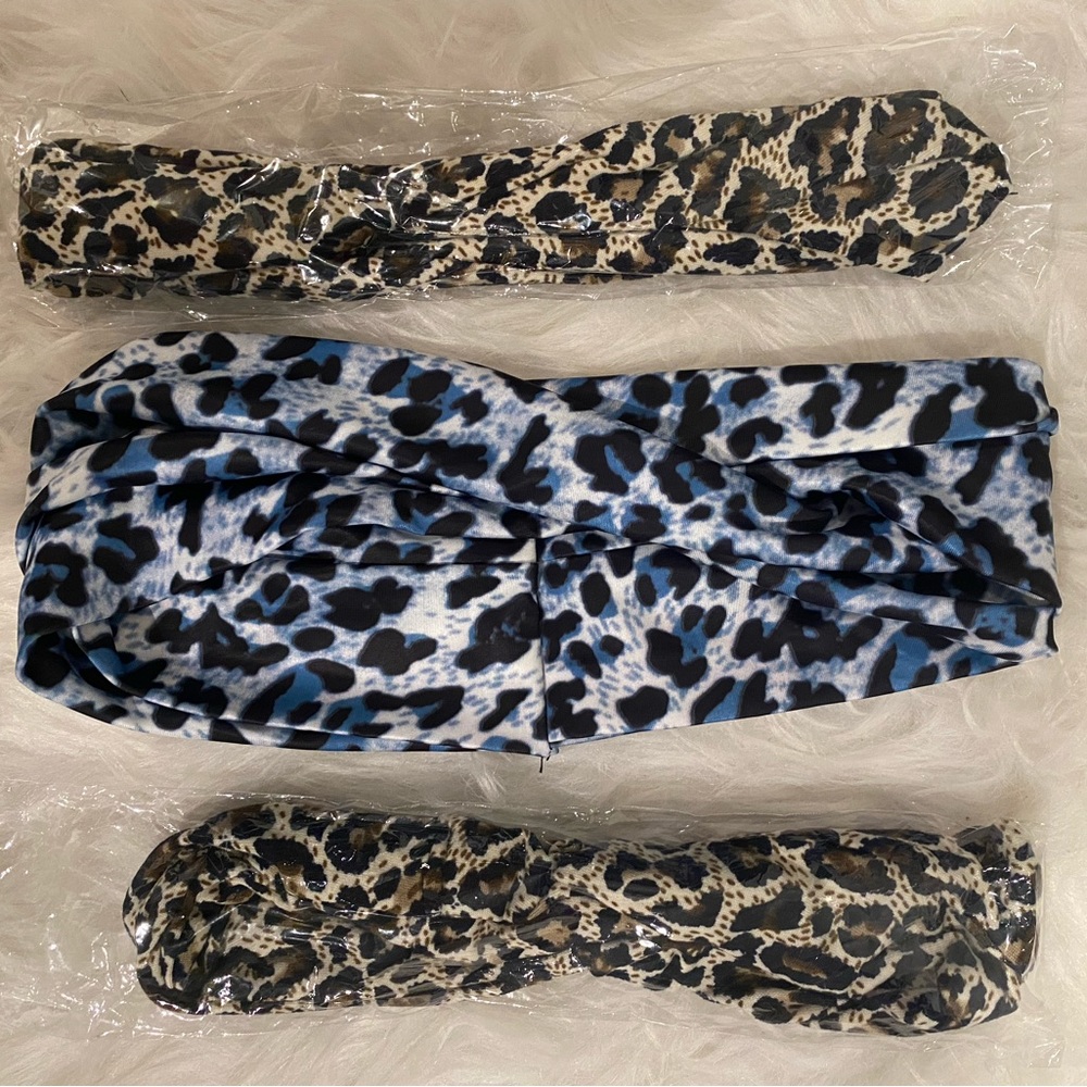 Leopard Print knotted headbands 2 brown 1 blue